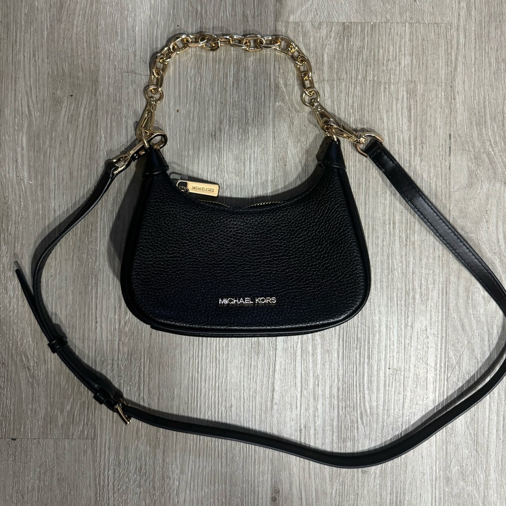 Michael Kors CORA MINI Zip Pouchette Shoulder Crossbody Leather Bag Black - Picture 3 of 6